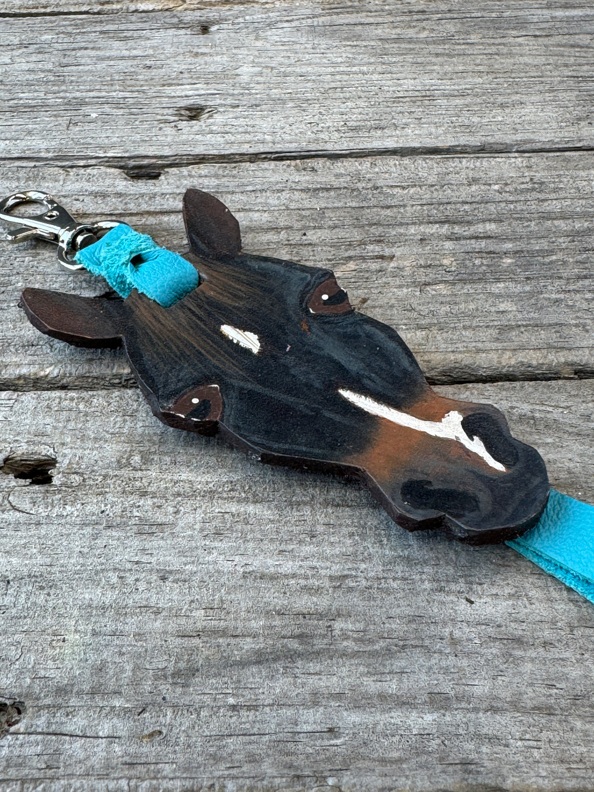 Hand Painted Dark Bay Horse Face Key Chain