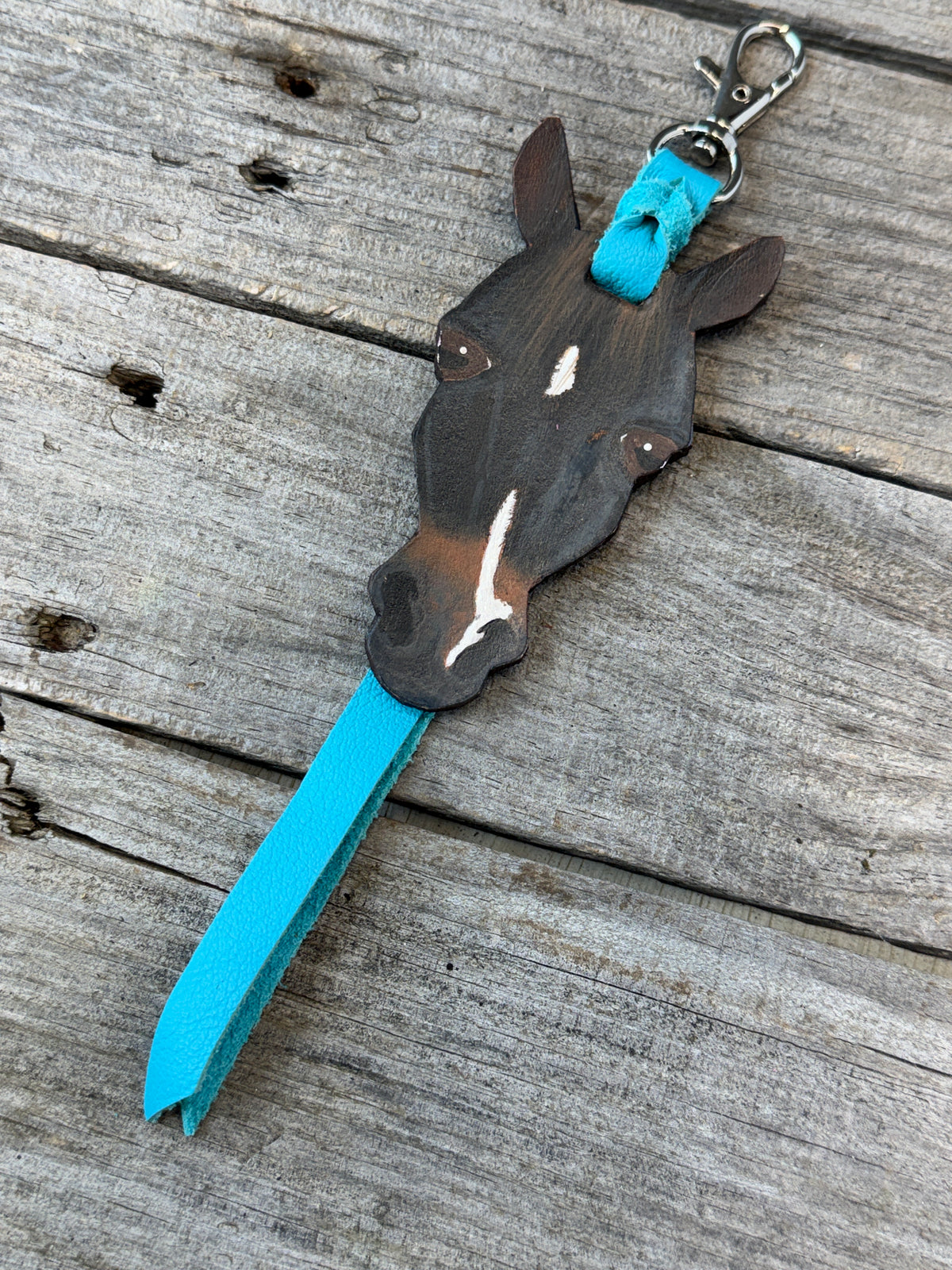 Hand Painted Dark Bay Horse Face Key Chain