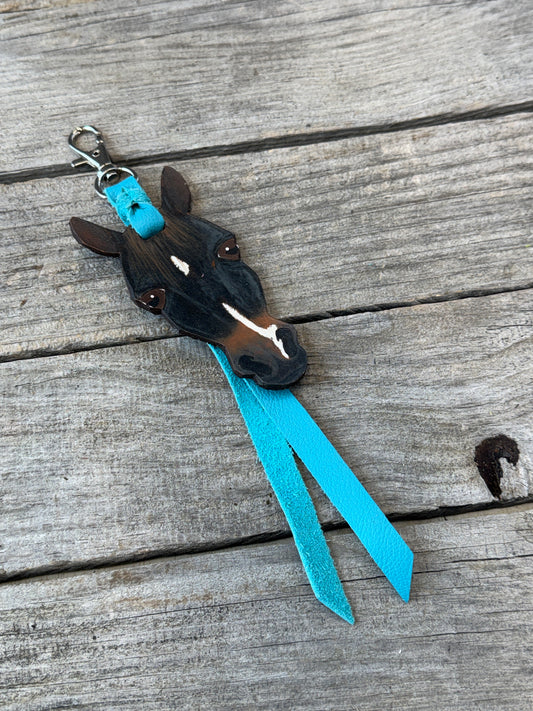 Hand Painted Dark Bay Horse Face Key Chain