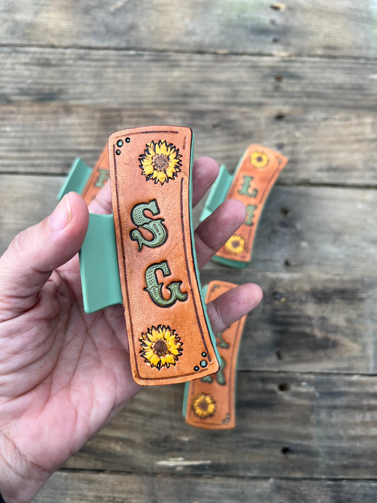 Custom Leather Bridesmaids Wedding Hair Clips