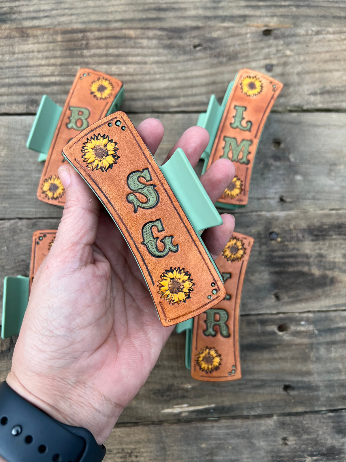 Custom Leather Bridesmaids Wedding Hair Clips