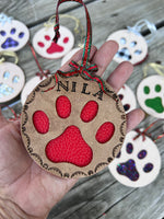Personalized Leather Dog Paw Christmas Ornament