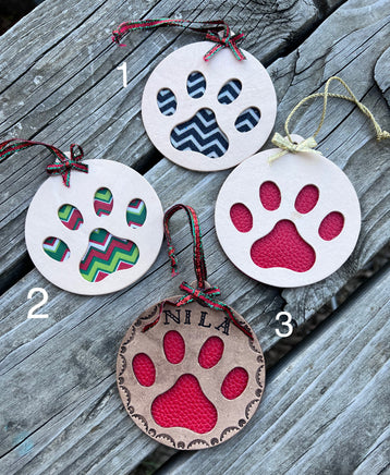 Personalized Leather Dog Paw Christmas Ornament