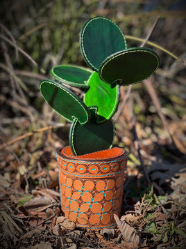 Leather Prickly Pear Cactus Coaster Gift Set