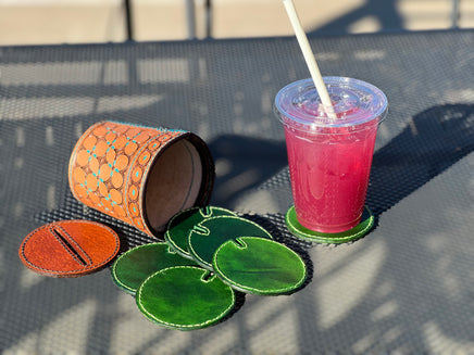 Leather Prickly Pear Cactus Coaster Gift Set