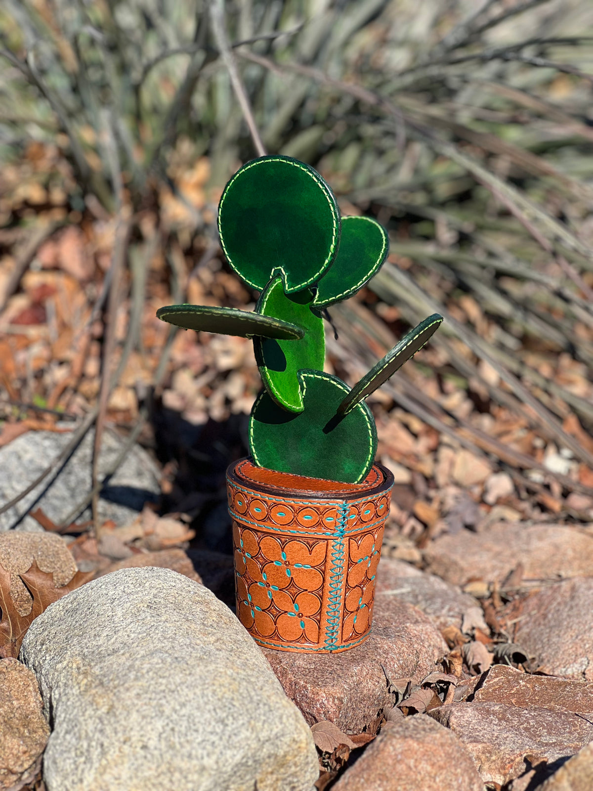 Leather Prickly Pear Cactus Coaster Gift Set