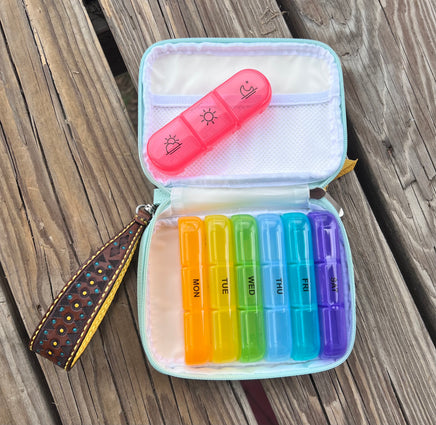Custom Leather Hand Tooled Pill Organizer with Hand Painted Sunflowers and Cactus