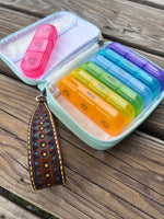 Custom Leather Hand Tooled Pill Organizer with Hand Painted Sunflowers and Cactus