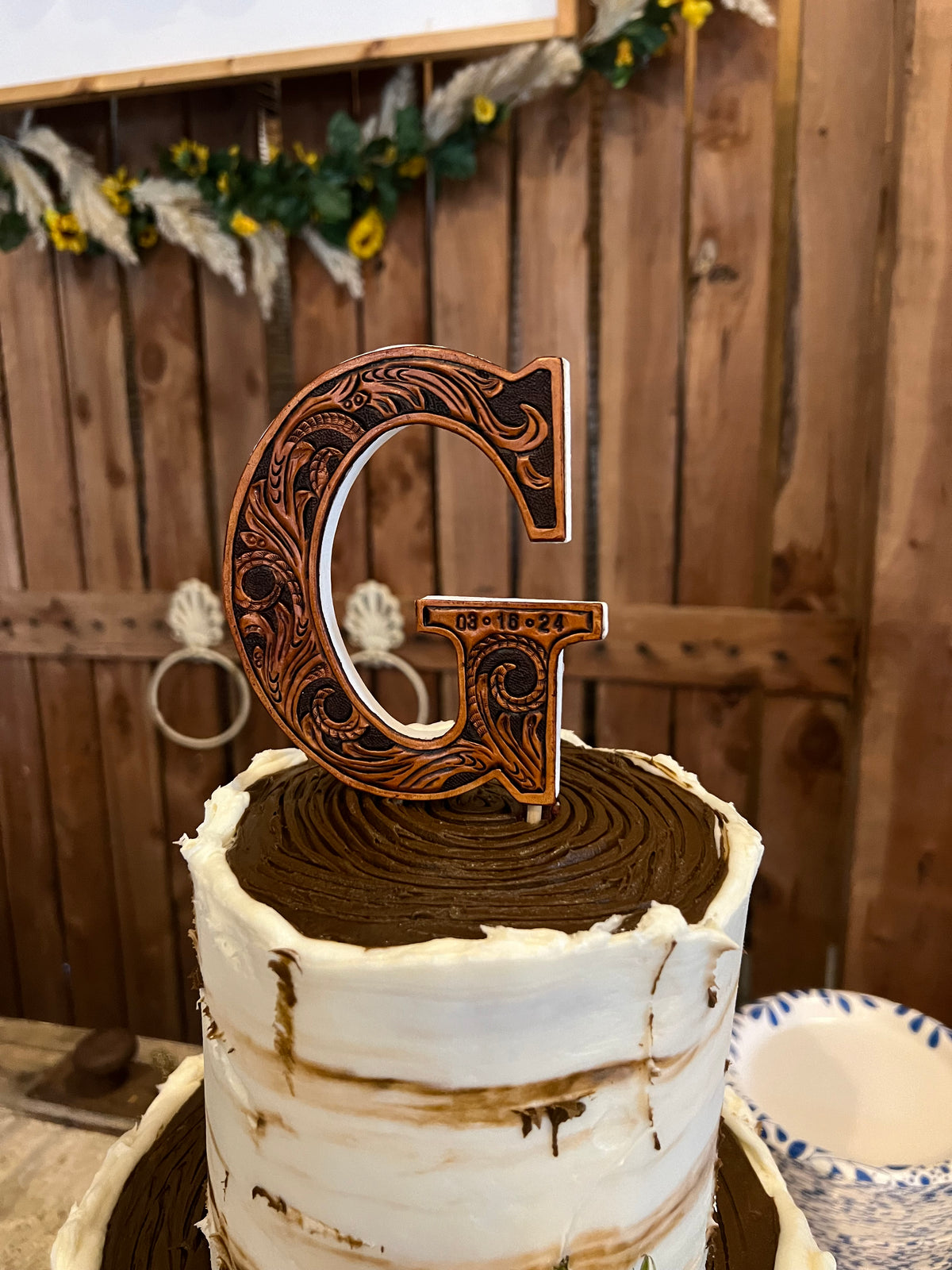 personalized leather cake topper initials