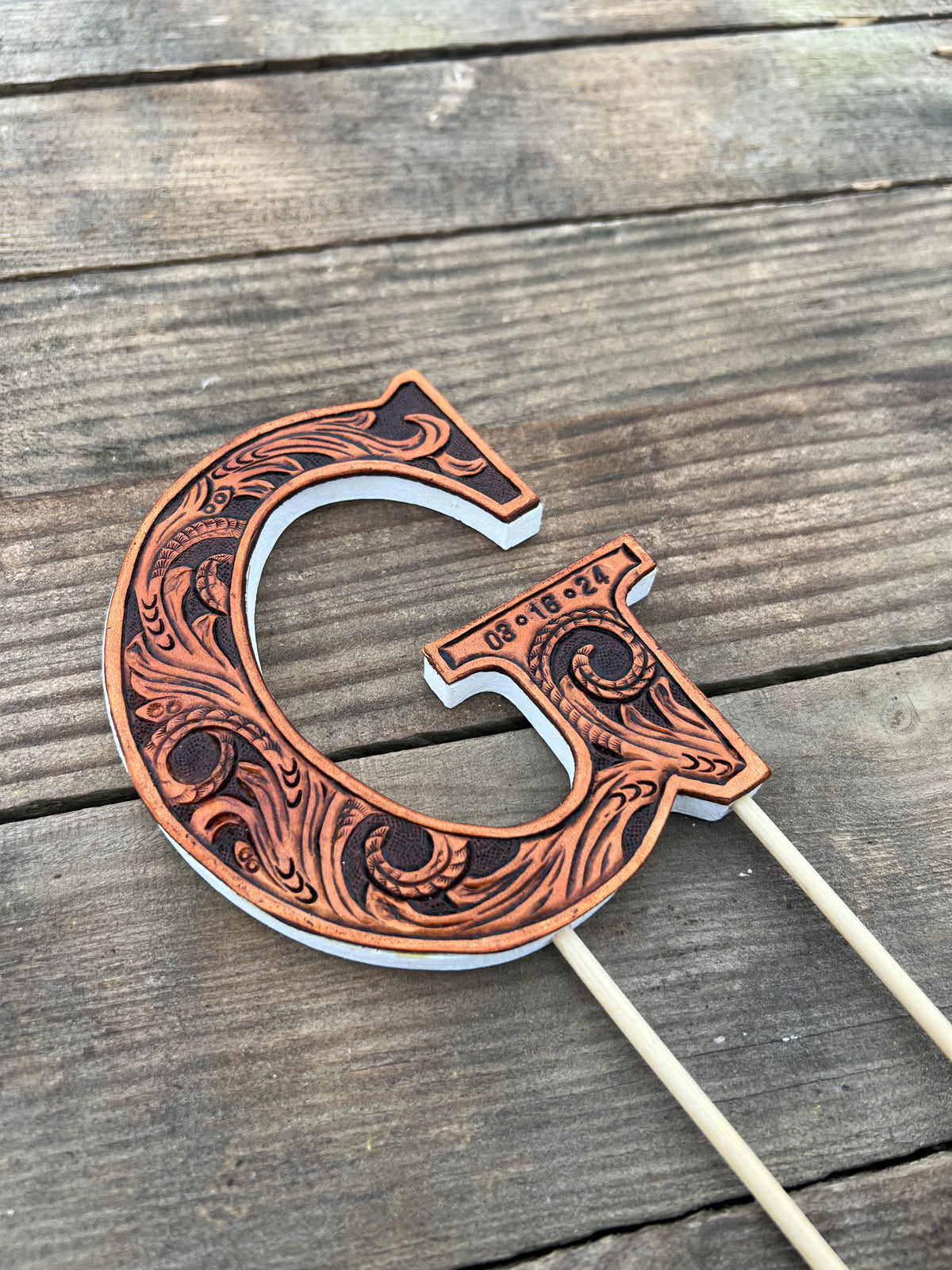 custom tooled leather wedding cake topper