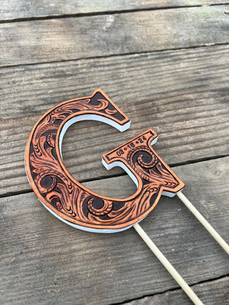 custom tooled leather wedding cake topper