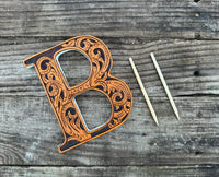 Custom Tooled Leather Wedding Cake Topper – Personalized Initials