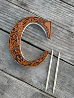 Custom Tooled Leather Wedding Cake Topper – Personalized Initials