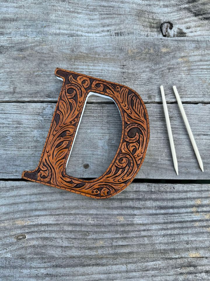 Custom Tooled Leather Wedding Cake Topper – Personalized Initials