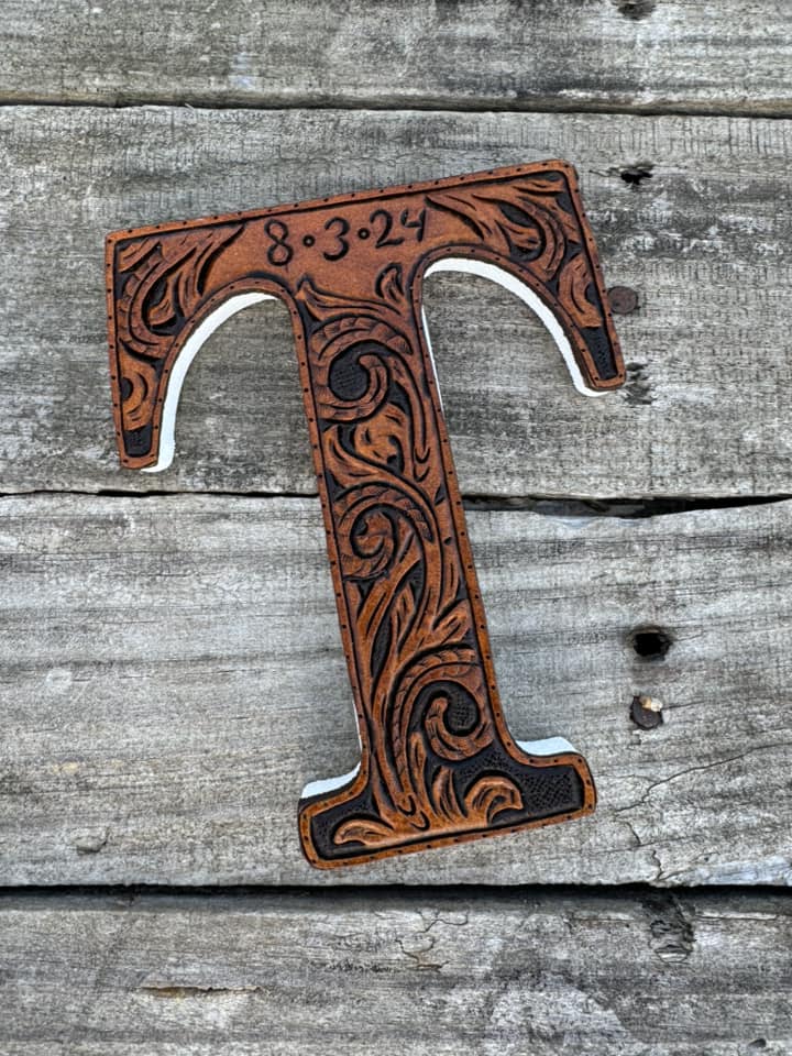 Custom Tooled Leather Wedding Cake Topper – Personalized Initials