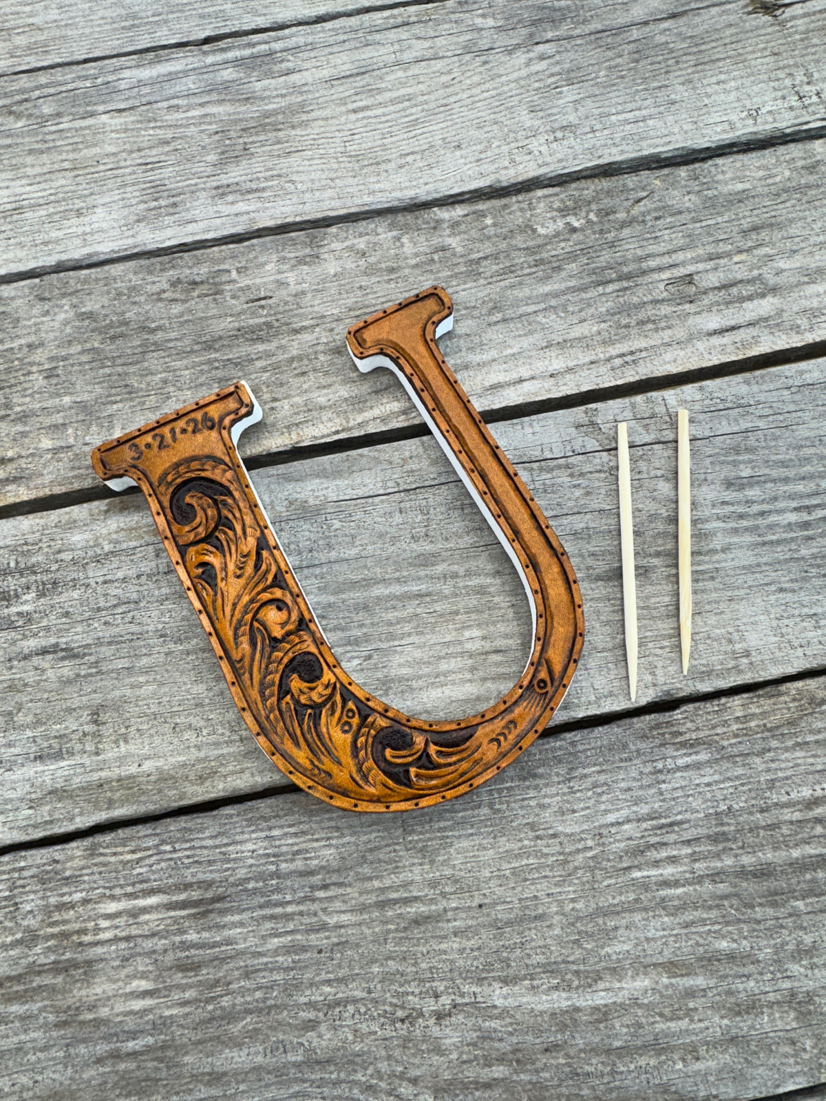 Custom Tooled Leather Wedding Cake Topper – Personalized Initials