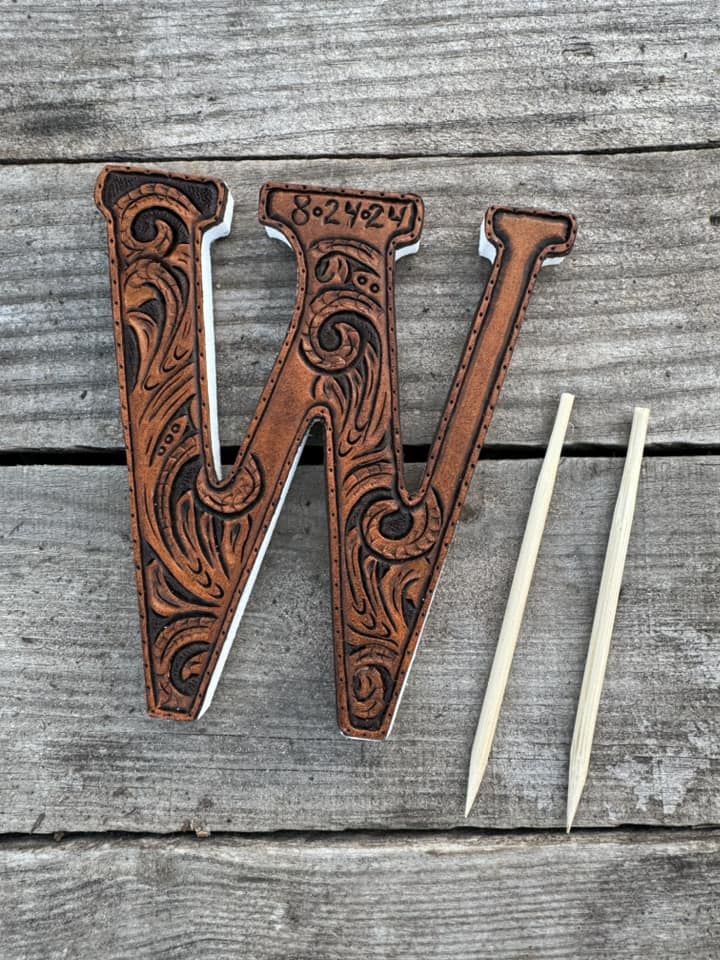 Custom Tooled Leather Wedding Cake Topper – Personalized Initials