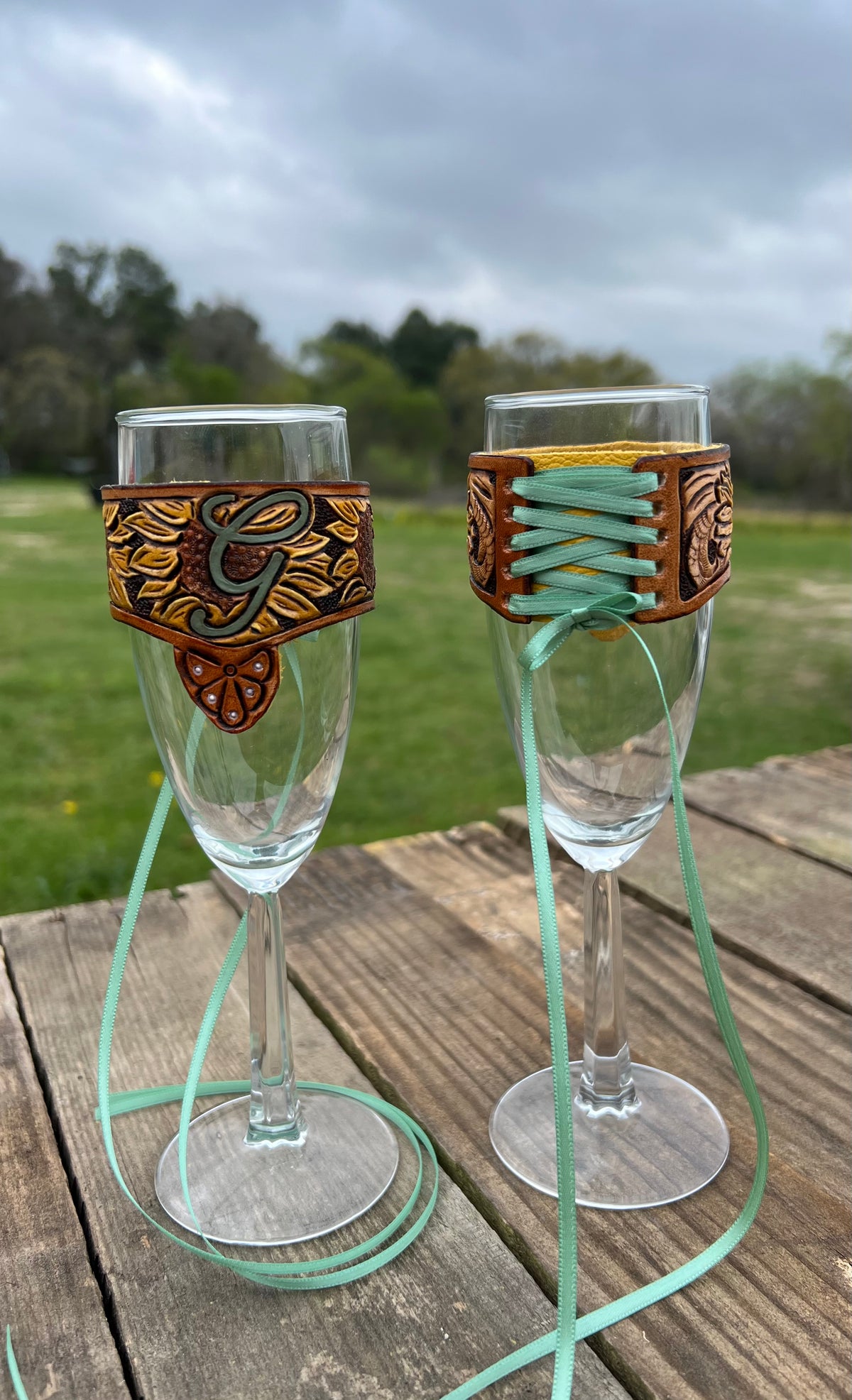  Leather Wedding Champagne Glass Wraps