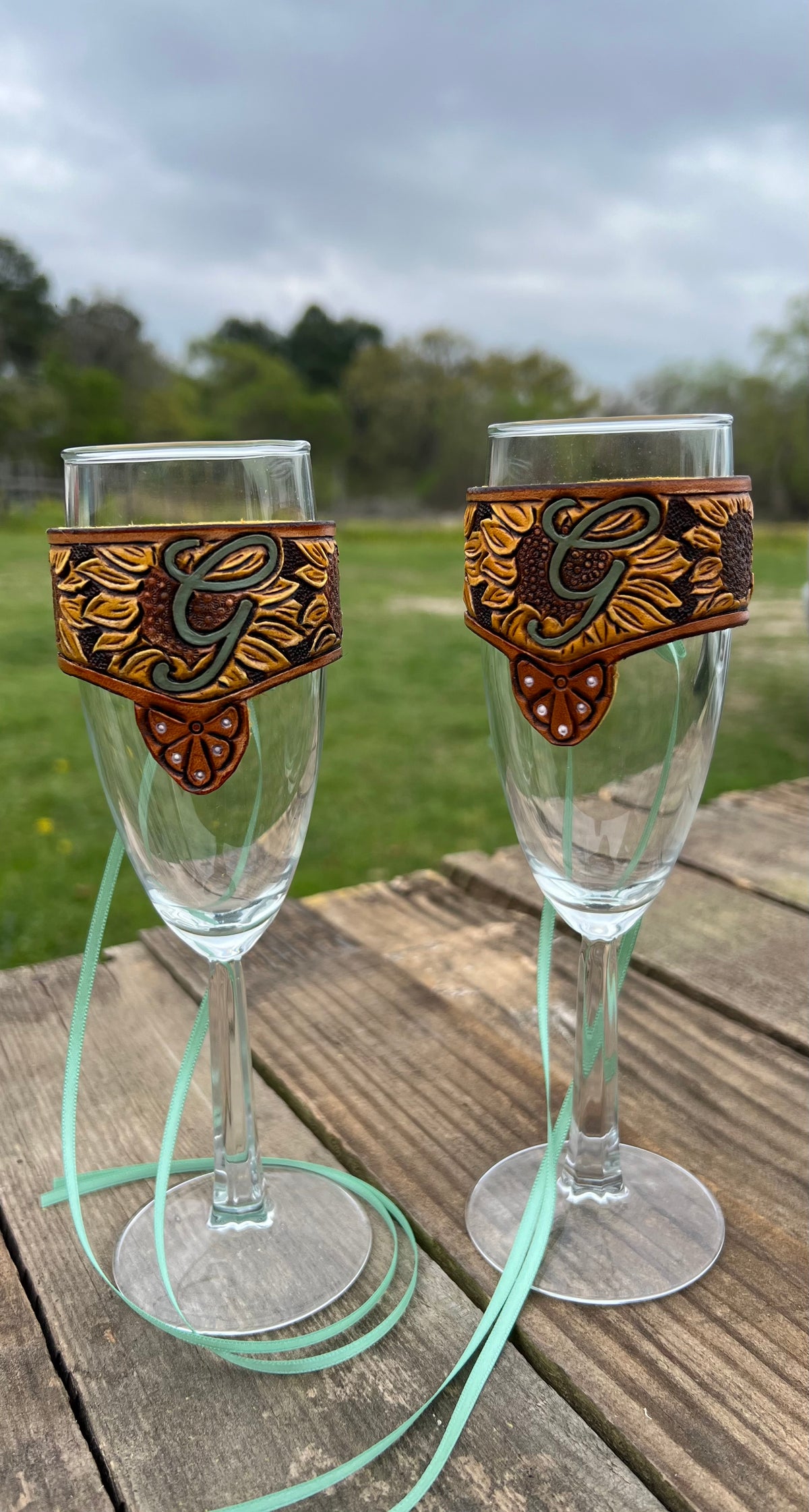  Leather Wedding Champagne Glass Wraps