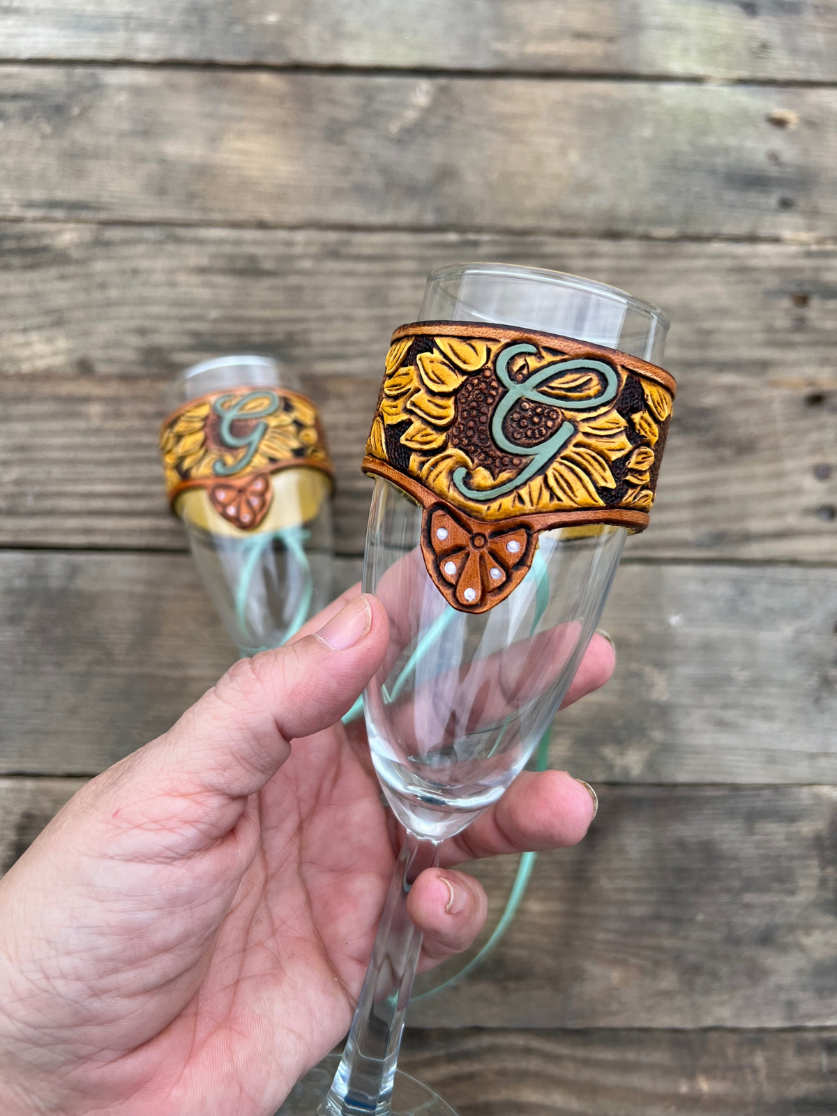  Leather Wedding Champagne Glass Wraps