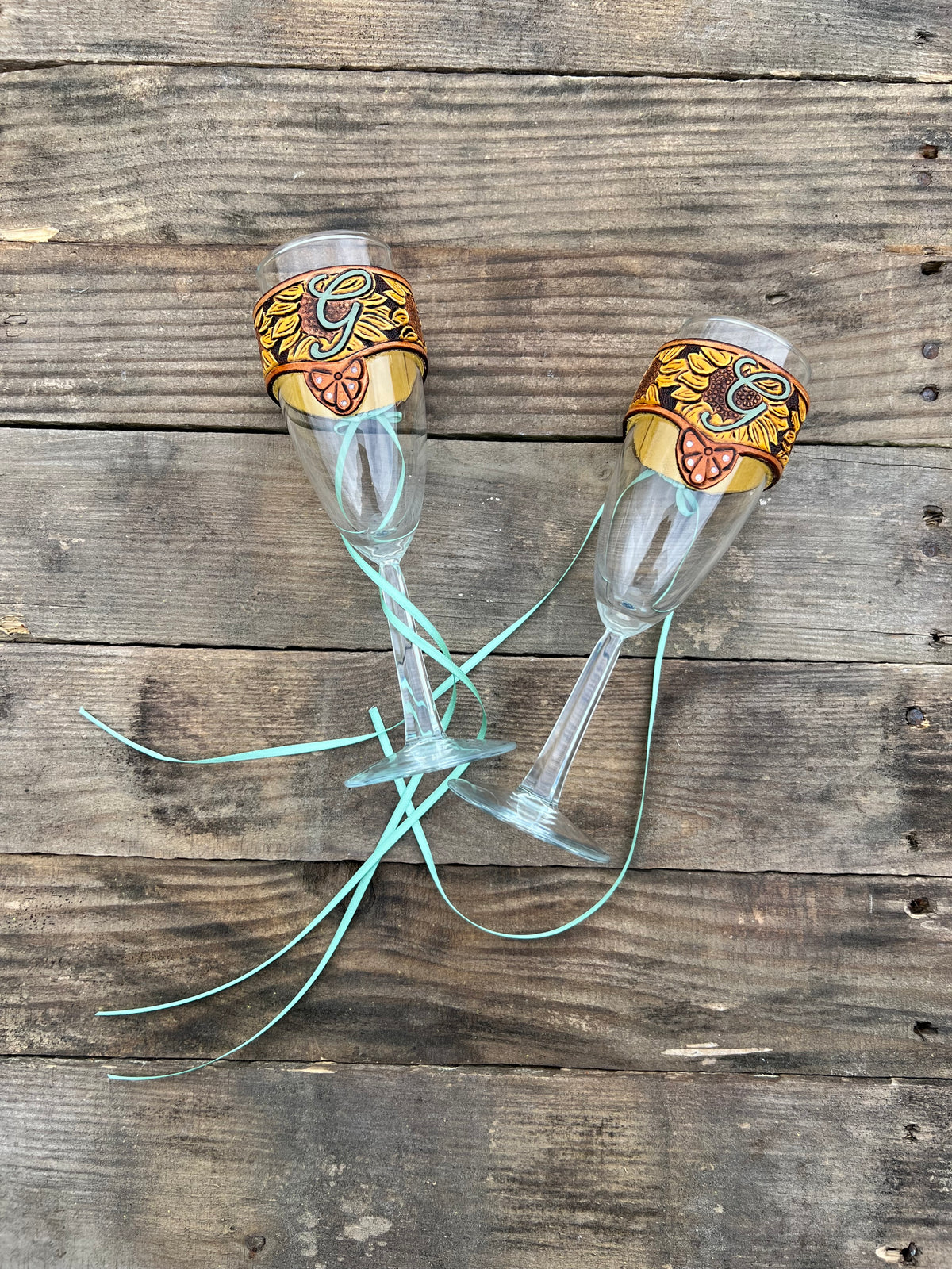  Leather Wedding Champagne Glass Wraps