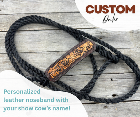 Hand Tooled Leather Noseband Rope Cattle Halter – Custom Name