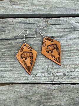 Diamond Buffalo Stamped Leather Earrings
