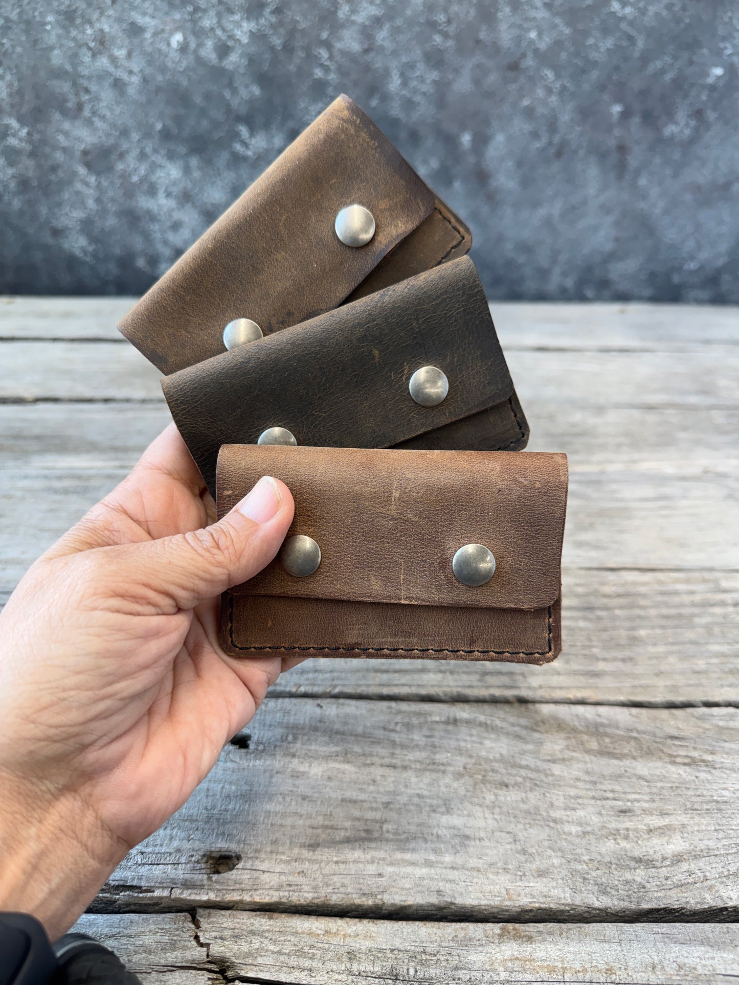 Oil-Tanned Leather Card Wallet Double Snap
