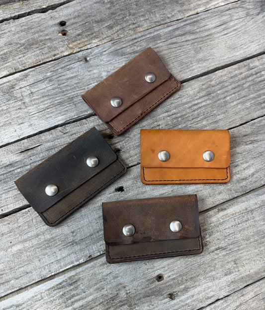 Oil-Tanned Leather Card Wallet Double Snap
