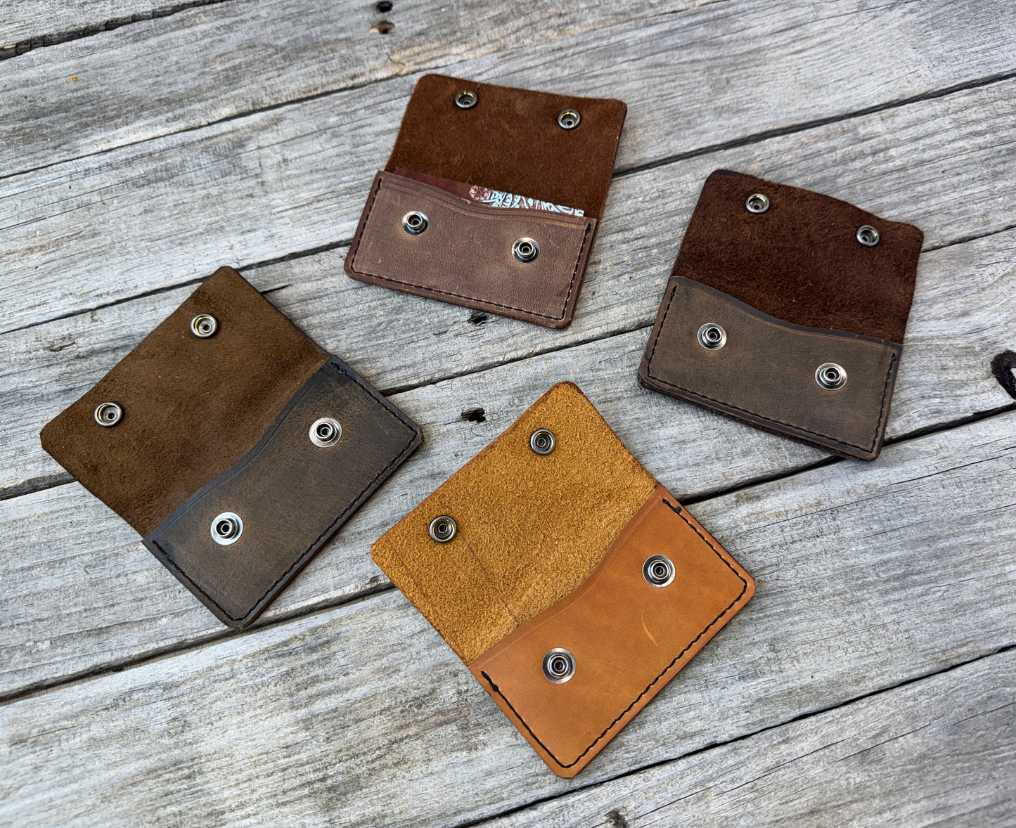 Oil-Tanned Leather Card Wallet Double Snap