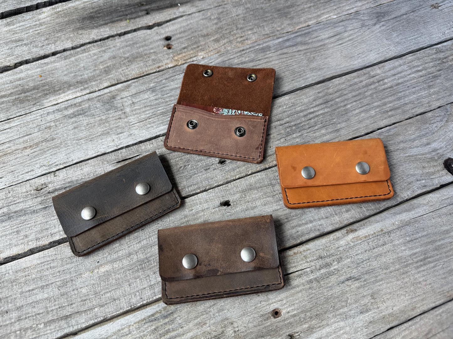 Oil-Tanned Leather Card Wallet Double Snap