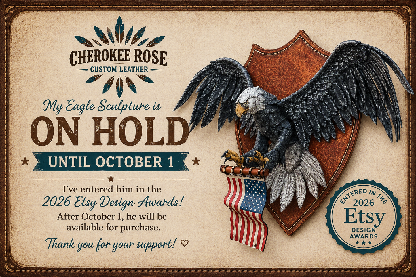 One-of-a-Kind Handmade Leather Bald Eagle Wall Sculpture | On Hold for Etsy Design Awards