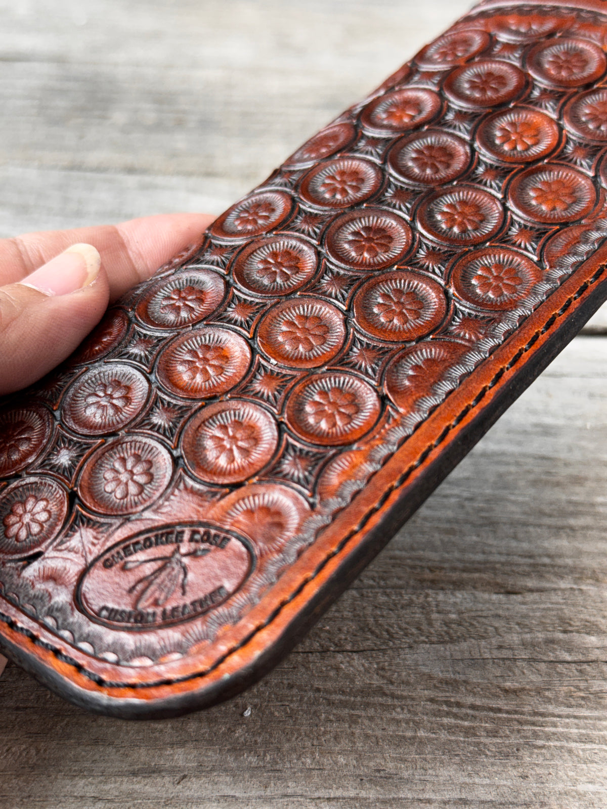 Hand Carved Purple Floral Leather Eyeglass Case
