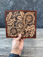 Floral Carved Leather Roper Style Long Wallet