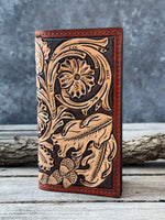 Floral Carved Leather Roper Style Long Wallet