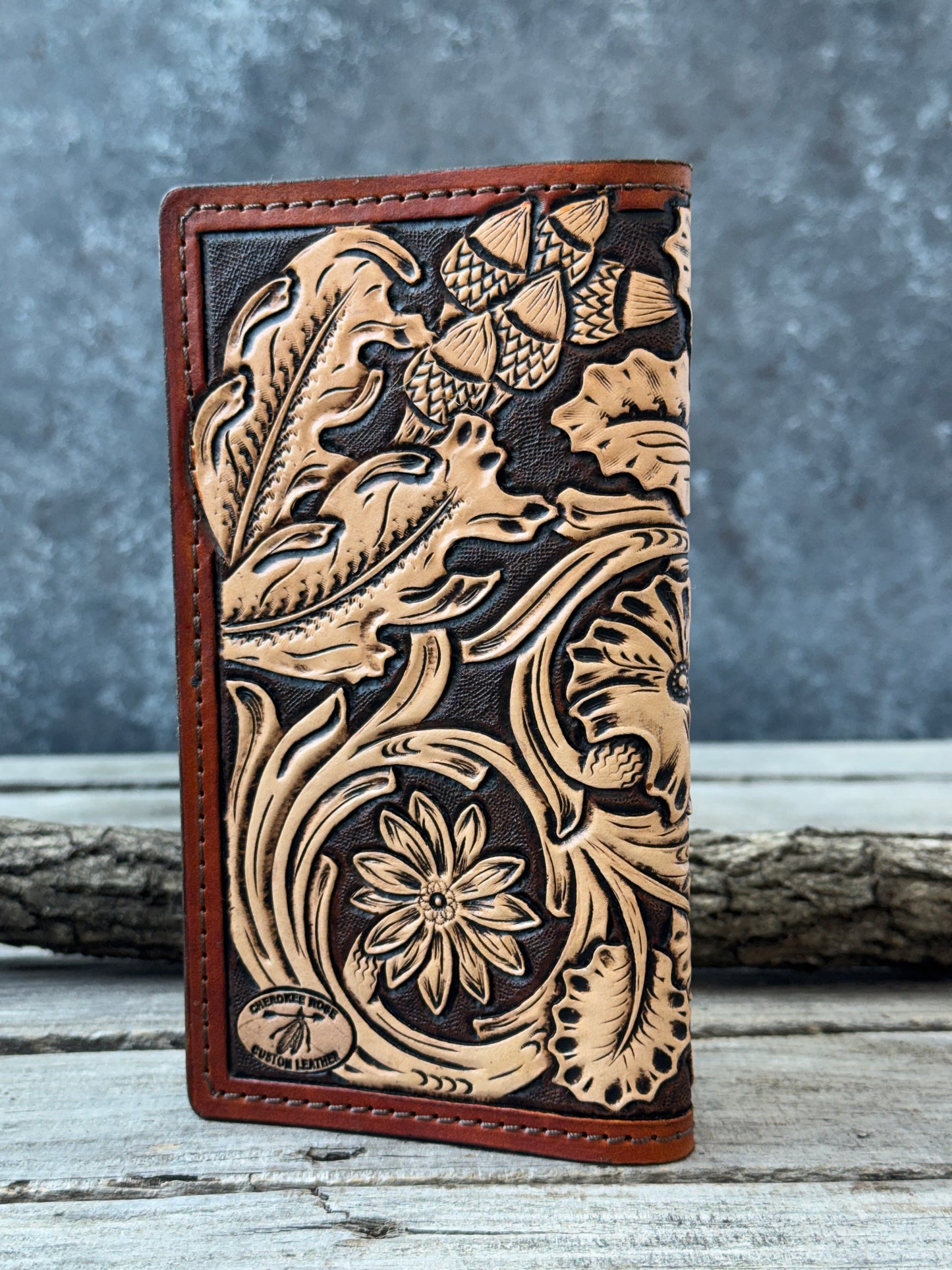 Floral Carved Leather Roper Style Long Wallet