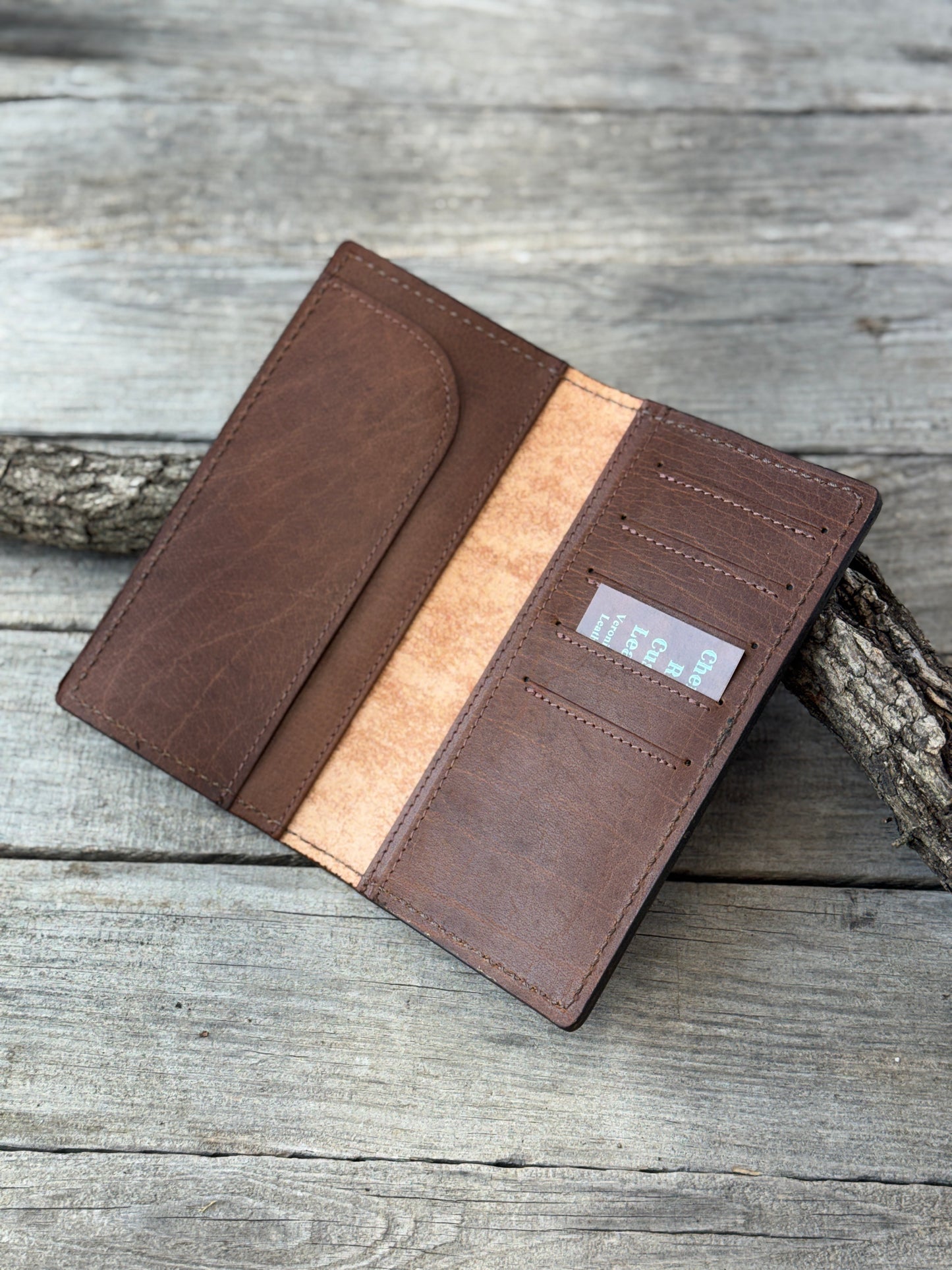 Floral Carved Leather Roper Style Long Wallet