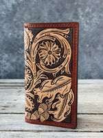 Floral Carved Leather Roper Style Long Wallet