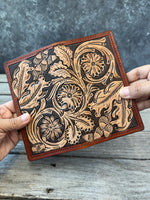 Floral Carved Leather Roper Style Long Wallet