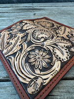 Floral Carved Leather Roper Style Long Wallet