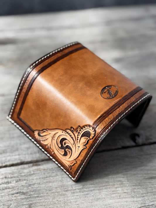 Hand Carved Western Floral Leather Trifold Wallet