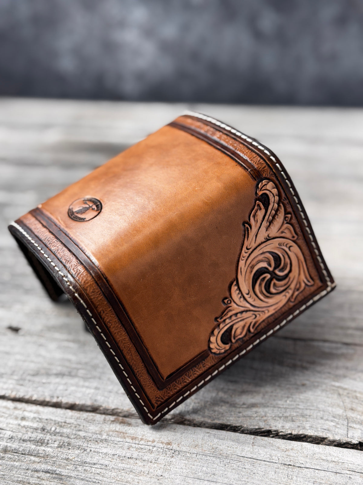Hand Carved Western Floral Leather Trifold Wallet