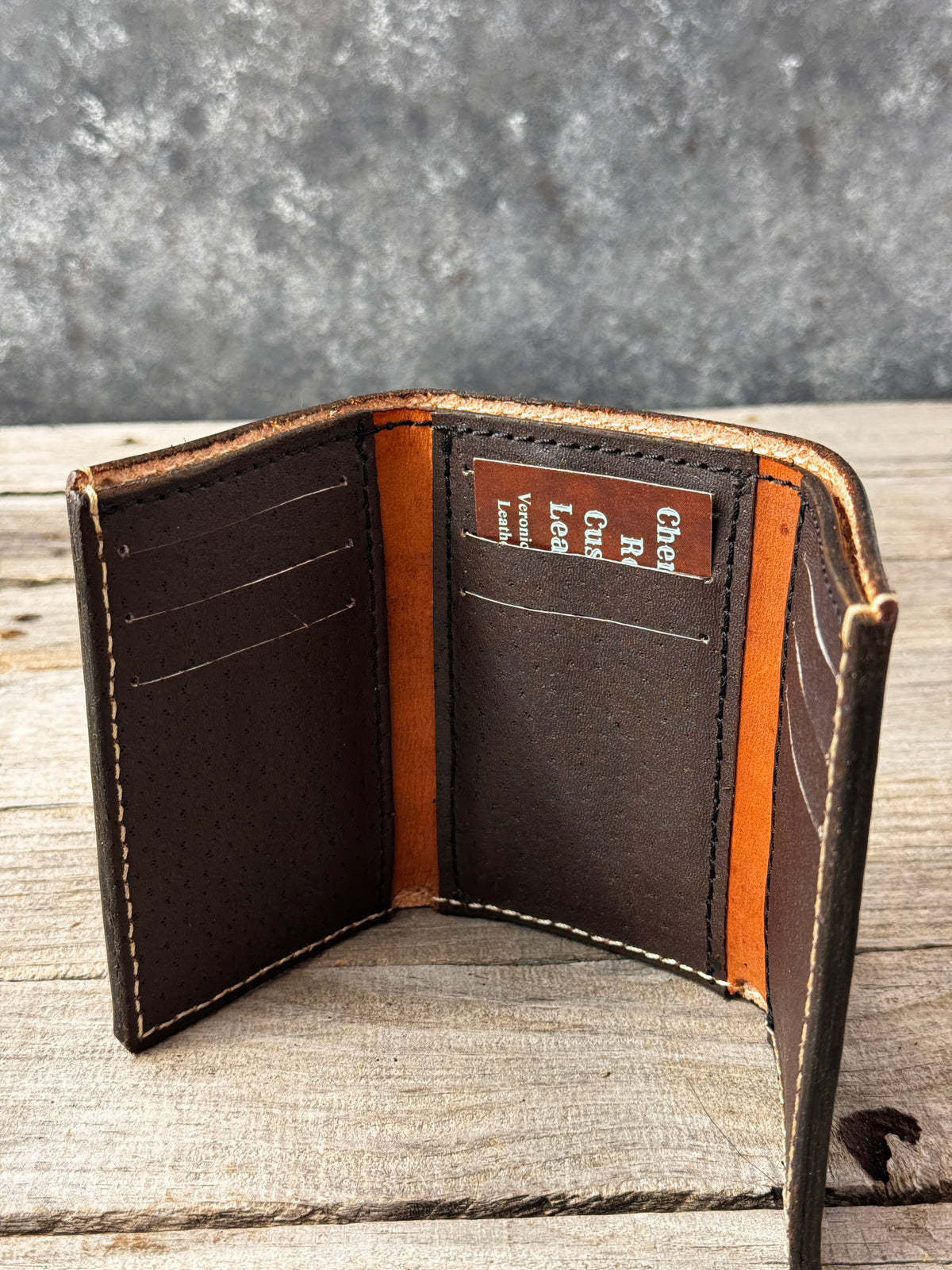 Hand Carved Western Floral Leather Trifold Wallet