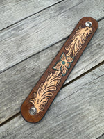 Narrow Floral Scrollwork Leather Cuff Bracelet