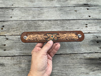 Narrow Floral Scrollwork Leather Cuff Bracelet