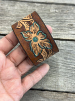 Narrow Floral Scrollwork Leather Cuff Bracelet