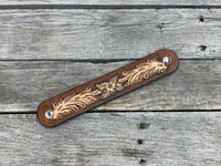 Narrow Floral Scrollwork Leather Cuff Bracelet