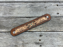 Narrow Floral Scrollwork Leather Cuff Bracelet
