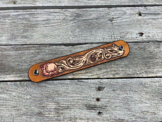 Floral Scrollwork Leather Cuff Bracelet
