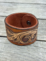 Floral Scrollwork Leather Cuff Bracelet